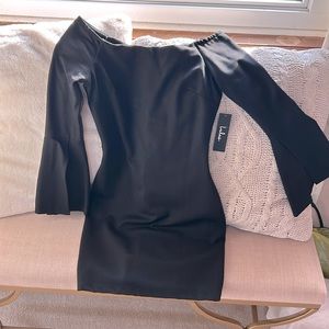 Black mini dress, flared arms ,off the shoulder